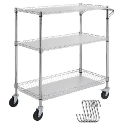 Köksredskapsvagn, 3 våningar, 661 LBS kapacitet, stålservicevagn, metallförvaring med 6 krokar för inomhus/outdoor.