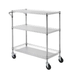 Köksredskapsvagn, 3 våningar, 661 LBS kapacitet, stålservicevagn, metallförvaring med 6 krokar för inomhus/outdoor.