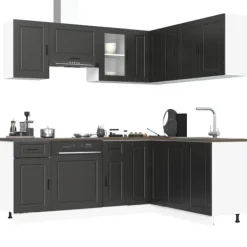 vidaXL Köksskåpsset Porto 11 delar svart konstruerat trä