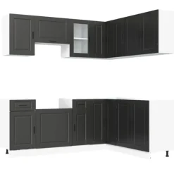 vidaXL Köksskåpsset Porto 11 delar svart konstruerat trä