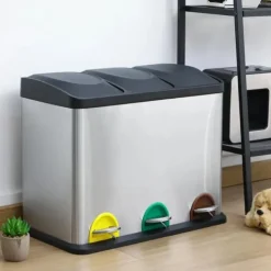 Kökssoptunna - Pedalhink 6 l - Rostfritt Stål - Rektangulär - Mjukstängande Lock - Stå-Öppen Funktion - Halkfri Botten - Innerhink