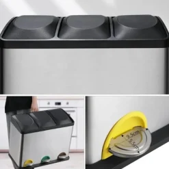 Kökssoptunna - Pedalhink 6 l - Rostfritt Stål - Rektangulär - Mjukstängande Lock - Stå-Öppen Funktion - Halkfri Botten - Innerhink