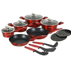 Köksutensilier 15 delar med marmorbeläggning Röd Herzberg HGMETRD15-RED