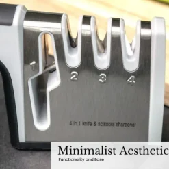 Knivslip i Svart 4-i-1 knivvässare i rostfritt stål för saxar och köksknivar Lämplig för stål och keramik för grov- och finslipning med halkfri