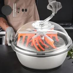 Salladsslungor-Knopp- och bladtrimmer - Skåltrimmer manuell Ø 49 cm - Rostfria blad - Transparent lock - Våt/torr - Vevdriven snurrskärning