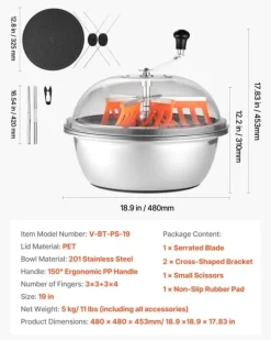 Salladsslungor-Knopp- och bladtrimmer - Skåltrimmer manuell Ø 49 cm - Rostfria blad - Transparent lock - Våt/torr - Vevdriven snurrskärning