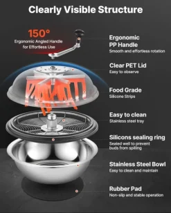Knopptrimmer och Bladtrimmer - Skålmodell 42 cm - Handvevad - Rostfria stålblad - Våt och torr trimning - Genomsynligt lock