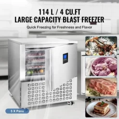 Frysar-Kommersiell blastfrys 114L, 5 fack, blast chiller för skaldjur och gelato, effektiv nedkylning, energibesparande köksutrustning