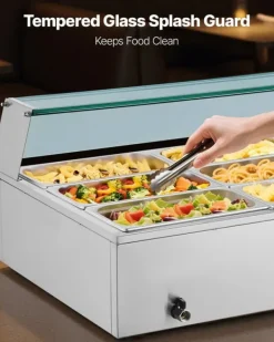 Matuppvärmare-Kommersiell buffévärmare och matvärmare - Elektrisk bain-marie bänkmodell - Rostfritt stål - 1700 W - 12 pannor - Soppslev och perforerad slev