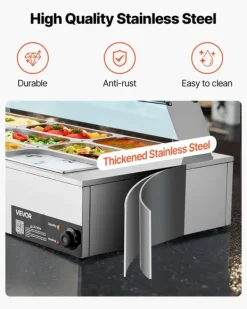 Matuppvärmare-Kommersiell buffévärmare och matvärmare - Elektrisk bain-marie bänkmodell - Rostfritt stål - 1700 W - 12 pannor - Soppslev och perforerad slev