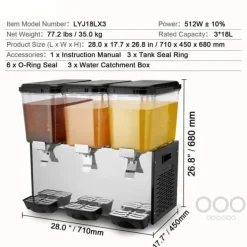 Kommersiell Dryckedispenser 18L, 3 Tankar, Kall Juice, Isdryckedispenser, Hög Kvalitet, Effektiv och Användarvänlig