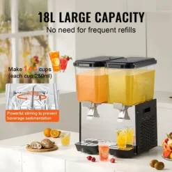 Kommersiell dryckedispenser 18L, 2 tankar, kall juice, effektiv servering, hållbar design, perfekt för caféer