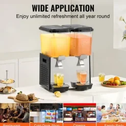 Kommersiell dryckedispenser 18L, 2 tankar, kall juice, effektiv servering, hållbar design, perfekt för caféer