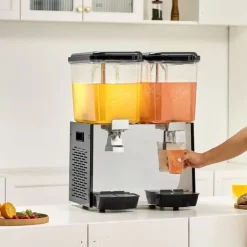 Kommersiell dryckedispenser 18L, 2 tankar, kall juice, effektiv servering, hållbar design, perfekt för caféer