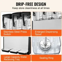 Kommersiell dryckedispenser 12L x 3 tankar, hög kapacitet, kall juice, perfekt för caféer och restauranger