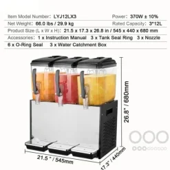 Kommersiell dryckedispenser 12L x 3 tankar, hög kapacitet, kall juice, perfekt för caféer och restauranger