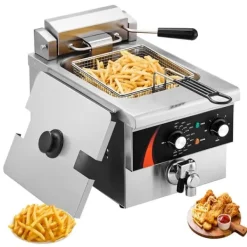 Kommersiell Elektrisk Fritös 3000W, 5,9L Rostfritt Stål, 200°C, Uppgradering för snabbare matlagning, effektiv fritering