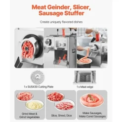 Köttskivare-Kommersiell Elektrisk Köttkvarn, Slicer 14 Lbs/Min, Korvstopp med Hög Kapacitet