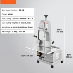 Kommersiell elektrisk köttbandsåg 650W, rostfri, effektiv, hållbar, professionell för kök, perfekt för kött och fisk