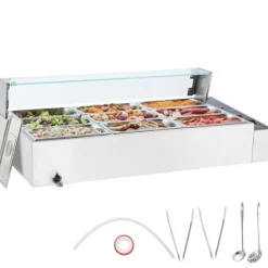 Matuppvärmare-Kommersiell elektrisk matvärmare, bänkskiva, buffé 9*5Qt, glasdisk, effektiv för restauranger och catering