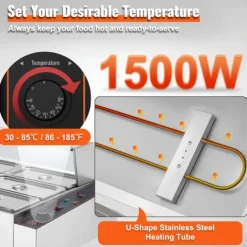 Matuppvärmare-Kommersiell elektrisk matvärmare, bänkskiva, buffé 9*5Qt, glasdisk, effektiv för restauranger och catering