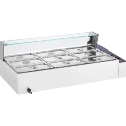 Matuppvärmare-Kommersiell elektrisk matvärmare, bänkskiva, buffé 9*5Qt, glasdisk, effektiv för restauranger och catering