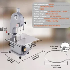 Köttskivare-Kommersiell elektrisk slaktarbensåg-VEVOR-1100 W-4-200 mm tjocklek för stormarknad, restaurang