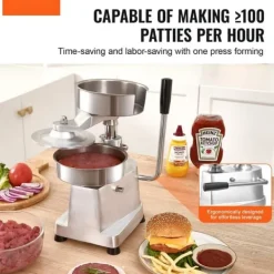 Pressar-Kommersiell hamburgerbiffmaskin 150 mm, kraftig rostfri skål, köksmaskin för köttformning med 1000 pattypapper.