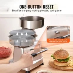 Pressar-Kommersiell hamburgerbiffmaskin 150 mm, kraftig rostfri skål, köksmaskin för köttformning med 1000 pattypapper.