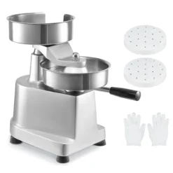 Pressar-Kommersiell hamburgerbiffmaskin 150 mm, kraftig rostfri skål, köksmaskin för köttformning med 1000 pattypapper.