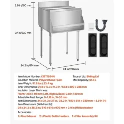 Ishink & Kylare-Kommersiell Isbehållare 61,6 L, Underbar Isbehållare, med skjutlock för kök