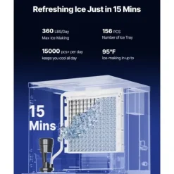 Ismaskiner-Kommersiell Ismaskin 360 pund/dag, 180 pund Förvaringsbehållare, Automatisk Isdispensering