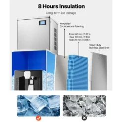 Ismaskiner-Kommersiell Ismaskin 360 pund/dag, 180 pund Förvaringsbehållare, Automatisk Isdispensering