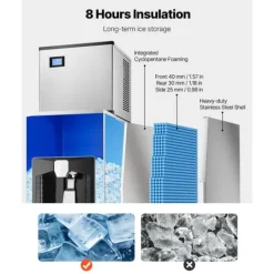 Ismaskiner-Kommersiell Ismaskin 300 pund/dag, 180 pund förvaringsfack, Automatisk isdispensering