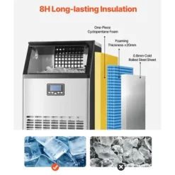 Ismaskiner-Kommersiell Ismaskin, Fristående Skåpmaskin, 120lbs/24H, 45 Isbitar Kapacitet