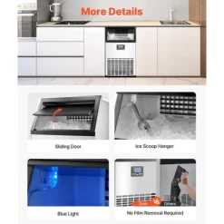 Ismaskiner-Kommersiell Ismaskin, Fristående Skåpmaskin, 120lbs/24H, 45 Isbitar Kapacitet