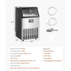 Ismaskiner-Kommersiell Ismaskin, Fristående Skåpmaskin, 120lbs/24H, 45 Isbitar Kapacitet