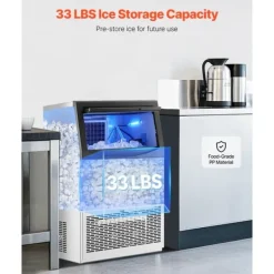 Ismaskiner-Kommersiell Ismaskin, Fristående Skåpmaskin, 90lbs/24H Kapacitet, 50 Isbitar per omgång