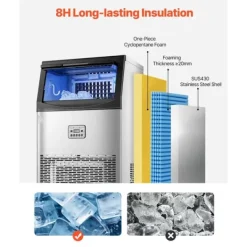 Ismaskiner-Kommersiell Ismaskin, Fristående Skåpmaskin, 90lbs/24H Kapacitet, 50 Isbitar per omgång