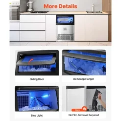 Ismaskiner-Kommersiell Ismaskin, Fristående Skåpmaskin, 90lbs/24H Kapacitet, 50 Isbitar per omgång