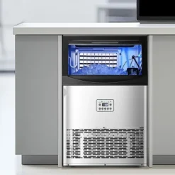 Ismaskiner-Kommersiell Ismaskin, Fristående Skåpmaskin, 90lbs/24H Kapacitet, 50 Isbitar per omgång