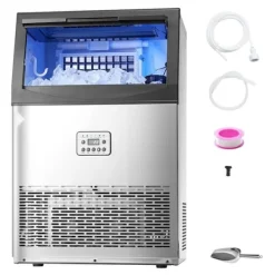 Ismaskiner-Kommersiell Ismaskin, Fristående Skåpmaskin, 90lbs/24H Kapacitet, 50 Isbitar per omgång