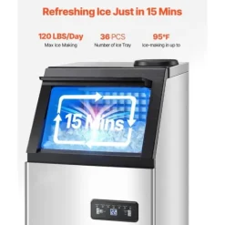 Ismaskiner-Kommersiell ismaskin, Fristående skåpmaskin, 120lbs/24H Produktionskapacitet, 36 isbitar per cykel