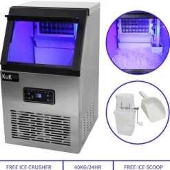 Ismaskiner-Kommersiell Ismaskin i Rostfritt Stål För Restaurang 40 KG Is På 24 H Bar Café Konditori Ismaskiner Automatiskt Vattenintag 22 mm Storlek Per Iskub