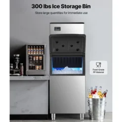 Kommersiell Ismaskin, Modell 550 lbs/24h, med 300 lbs Förvaringsbehållare, Automatisk Självrengöring