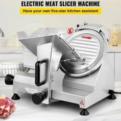 Köttskivare-Kommersiell köttskärare, 200 W, 350-400 varv/min. 8" kolstålblad, justerbar tjocklek för hem- och kommersiell användning.