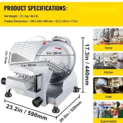 Kommersiell köttskärare 320 W, elektrisk Deli-matskärare med 12