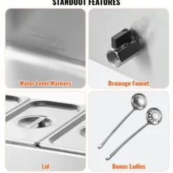 Kommersiell matvarmhållare, 3-fack 16,5L, 54x36x25 cm, Silver, Rostfritt stål