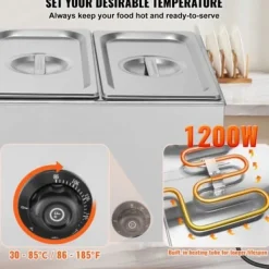 Kommersiell matvarmhållare, 3-fack 16,5L, 54x36x25 cm, Silver, Rostfritt stål