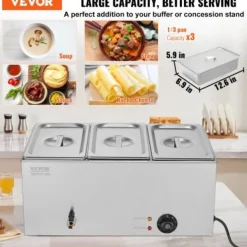 Kommersiell matvarmhållare, 3-fack 16,5L, 54x36x25 cm, Silver, Rostfritt stål